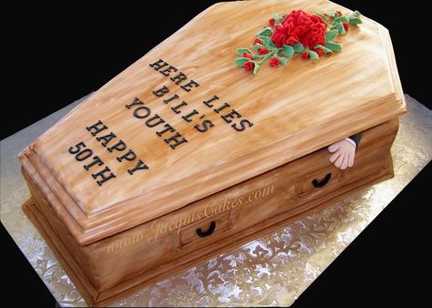 funny casket cakes | coffin cake | Over The Hill Coffin Cake, Happy 56 Birthday, 50th Birthday Cakes For Men, Over The Hill Cakes, Indian Cake, Cupcakes For Men, 56th Birthday, 50th Cake, Bowl Cake