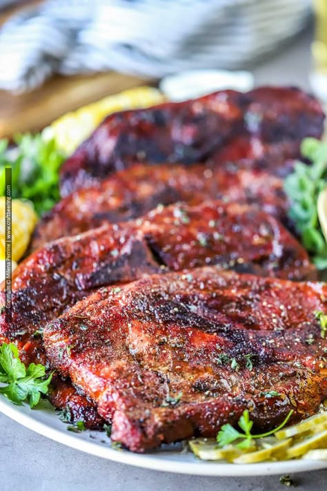 Smoked Pork Steaks Recipe, Smoked Pork Steaks, Pork Shoulder Steak Recipes, Pork Sirloin Chops, Grilled Pork Steaks, Smoked Ham Recipe, Pork Shoulder Steak, Pork Steak Recipe, Smoked Pork Shoulder