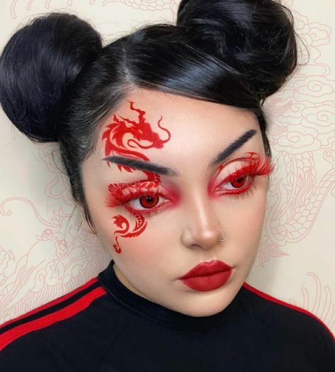 Dragon Makeup, Beautiful Halloween Makeup, Competition Makeup, The Red Dragon, Makeup Drawing, Special Makeup, Make Up Ideas, Anime Makeup, Face Art Makeup