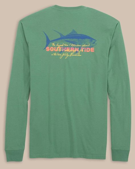 Men's Skipjack Facts Long Sleeve T-Shirt | Southern Tide Father Son Outfits, Tide Logo, Boys Swim Trunks, Southern Tide, Boys Swim, Mens Fall, Pullover Jacket, Active Women, Kids Tops