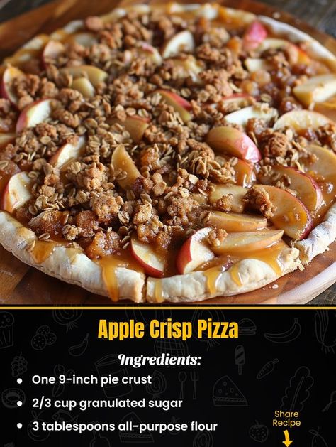 Recipes & Cool Stuff | Apple Crisp Pizza | Facebook Apple Pie Pizza, Pie Crust Homemade, Apple Crisp Pizza, Apple Crisp Dessert, Apple Danish, Diced Apples, Pizza Ingredients, Dessert Pizza, Perfect Pies