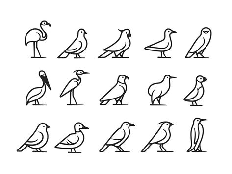 Birds icon set by Semyon V. on Dribbble Bird Pictogram, Church Doodles, Bird Icon, Heron Art, Icon Set Design, Bird Logo Design, Wedding Icon, Black Duck, Visual Identity System