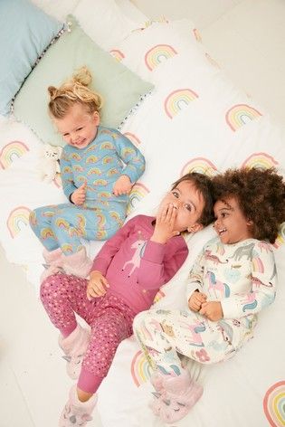 Pink/Blue 3 Pack Cotton Snuggle Pyjamas With Appliqué Unicorn (9mths-8yrs) Pijamas Kids, Girls Pyjamas, Scarlett Rose, Girls Pjs, Girls Nightwear, Kids Nightwear, Baby Swimsuit, Kids Pjs, Pajamas Comfy