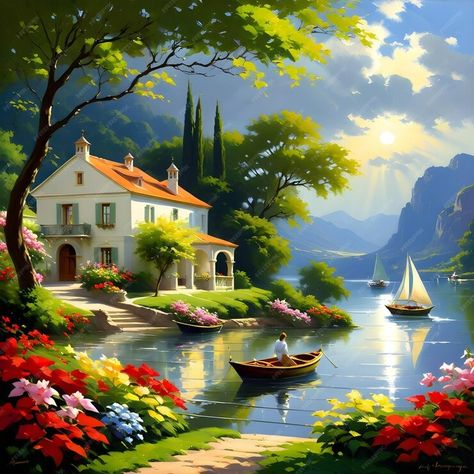 Premium AI Image | The painting of the Garden of Eden captures the essence of a romantic spring landscape in the 19th c Patio Lighting Ideas, Garden Sitting Areas, Christmas Photo Frame, The Garden Of Eden, Garden Stand, S Aesthetic, Beautiful Art Paintings, Budget Patio, Male Makeup