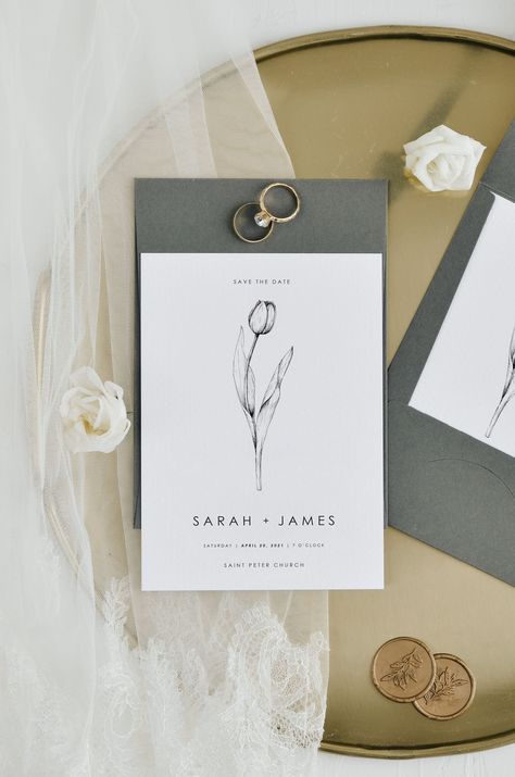 Introducing our hight quality and elegant Tulip Sketch Wedding Invitation set, complete with Dark Gray Envelopes adorned with a stunning Copper Wax Seal. These Minimalist Save The Date Cards are the epitome of sophistication and can be fully customized to make your special day truly unique. Ensure your wedding is a memorable and sophisticated affair with our Tulip Sketch Wedding Invitation and Dark Gray Envelope with Copper Wax Seal set. Customize your stationery to reflect your style and create Tulip Sketch, Engagement Invitation Design, Tulip Wedding Invitation, Wedding Invitation Mockup, Minimalist Save The Date, Tulip Wedding, Minimal Wedding Invitation, Engagement Card, Invitation Mockup