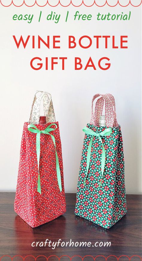 Wine Bag Diy, Fabric Wine Bottle Bag, Wine Bag Pattern, Fabric Wine Bags, Wine Gifts Diy, Holiday Wine Bottles, Simple Sewing Tutorial, Wine Bottle Gift Bag, Diy Sac