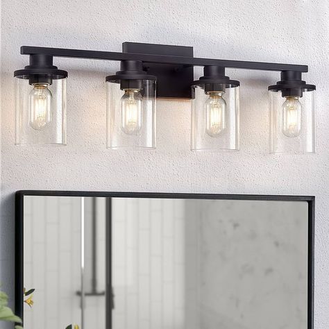 Modern Farmhouse Bathroom Lighting, Vanity Lighting Over Mirror, Black Bathroom Light Fixtures, Bathroom Lights Over Mirror, Bathroom Vanity Light Fixture, Black Bathroom Light, Vanity Lights Bathroom, Black Vanity Bathroom, Matte Black Bathroom