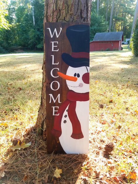 Offering Handmade Wood Signs & Home Decor! Every time you shop small, you are supporting someone's dream and I am so thankful that you have chosen to support mine! Free shipping on orders over $100! Painting Snowmen, Christmas Door Signs, Olaf Christmas, Vertical Signs, Fence Pickets, Christmas Lollipops, Christmas Wooden Signs, Snowman Sign, Board Signs