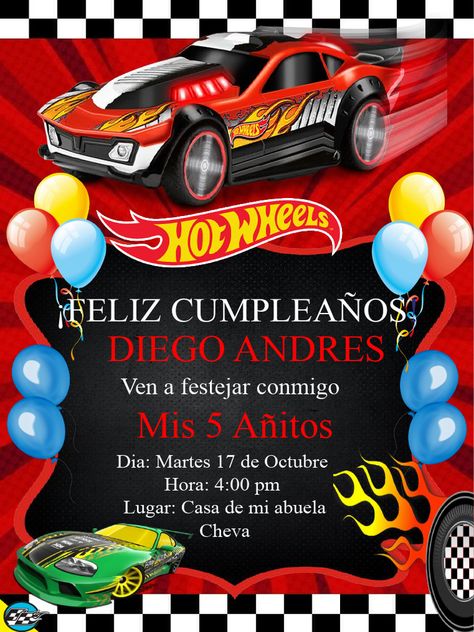 Invitación De Hot Wheels Para Editar Gratis - Mega Idea B83 Lego Birthday Banner, Hot Wheels Invitations, Car Birthday Party Invitations, Hotwheels Birthday Party, Cars Birthday Invitations, Hot Wheels Party, Hot Wheels Birthday, Lego Birthday, Birthday Party Invitation Templates