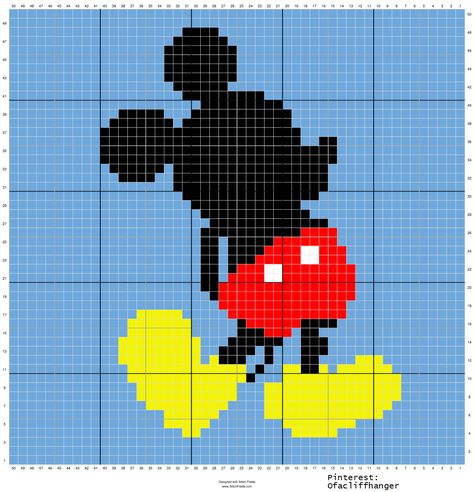 Mickey Mouse 50x50 crochet graph pattern, work single crochet graphgan disney inspired pixel art Mickey Mouse Graph, C2c Graphgan Charts Free Disney, Disney Knitting Patterns, Single Crochet Graphgan Patterns Free, Crochet Graphgan Patterns Free, Single Crochet Graphgan, Cross Stitch Patterns Free Disney, Graphgan Patterns, Disney Silhouette Art