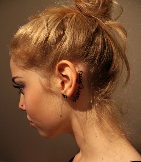 Words Behind Ear Back Ear Tattoo, Tattoos Behind The Ear, Are Tattoos, Hip Tattoo Small, Globe Tattoos, Small Tattoo Placement, Ear Tattoos, Small Tattoos With Meaning, Text Tattoo