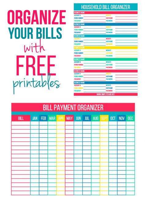 Organize Your Bills with Free Printables - This set includes a Bill Payment Organizer and Household Bill Organizer will help keep you on track. Bill Organization Printables, Bill Payment Organization, Bills Budget, Bill Organizer, Free Printables Organization, Bill Planner, Bill Template, Financial Organization, Finance Printables