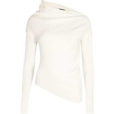 Womens Long-Sleeved Tops Donna Karan New York Off White Asymmetric... ($1,285) ❤ liked on Polyvore featuring tops, off white tops, donna karan tops, donna karan, drapey top and long sleeve jersey top Drop Shoulder Top, Drape Top, Asymmetric Top, Jersey Tops, Rayon Top, Draped Top, Tops Long Sleeve, Shoulder Tops, Women Long Sleeve Tops