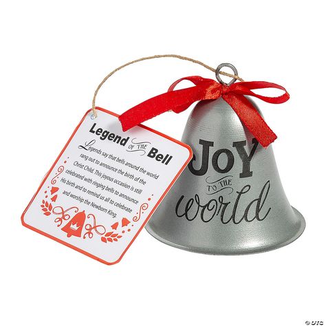 Legend of the Bell Christmas Ornaments with Card - 12 Pc. | Oriental Trading Christmas Bell Sayings, Christmas Bells Craft, Bell Ornaments Diy, Small Nativity Set, Bell Christmas Ornaments, Silver Bells Christmas, Xmas Bells, Birth Of Christ, Family Metal