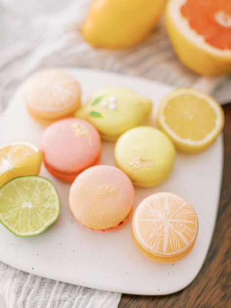 Kara's Party Ideas Sweet Citrus Bridal Brunch | Kara's Party Ideas Citrus Themed Desserts, Citrus Themed Bridal Shower Ideas, Themed Macarons, Themed Garden, Fruit Birthday, Jumbo Balloons, Bridal Shower Cookies, Summer Bridal Showers, Shower Cookies