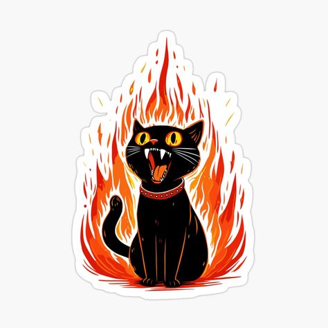 Get my art printed on awesome products. Support me at Redbubble #RBandME: https://www.redbubble.com/i/sticker/Black-Cat-On-Fire-by-Gkinoki/156235392.EJUG5?asc=u Aesthetic Stickers Random, Halloween Stickers Aesthetic, Fire Sticker, Black Cat Tattoos, Black Cat Sticker, 8bit Art, Cute Laptop Stickers, Halloween Sticker, Desenho Tattoo