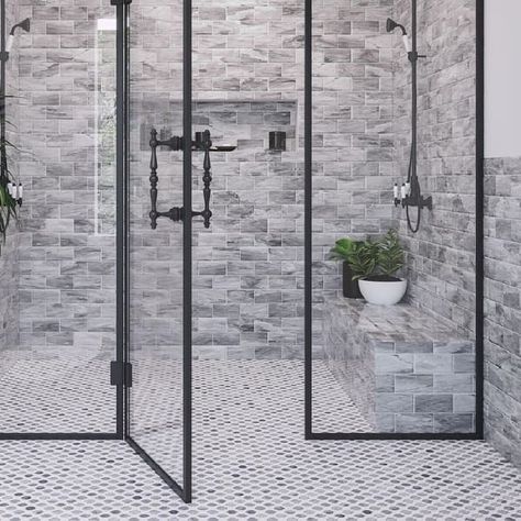 Apollo Tile Gray 3-in. x 6-in. Beveled Polished Marble Subway Tile (5 Sq ft/case) - Bed Bath & Beyond - 35524565 Random Streaks, Marble Subway Tile, Bevelled Tiles, Italian Stone, Grey Subway Tiles, Feature Wall Design, Marble Subway Tiles, Shower Floor Tile, Stone Backsplash