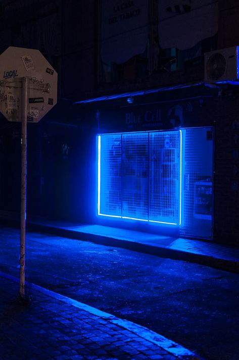 Untitled Stage Lighting Design, Blue Neon Lights, Blue Aesthetic Dark, Neon Noir, Neon Aesthetic, Blue City, Stage Lighting, Environment Concept Art, City Aesthetic