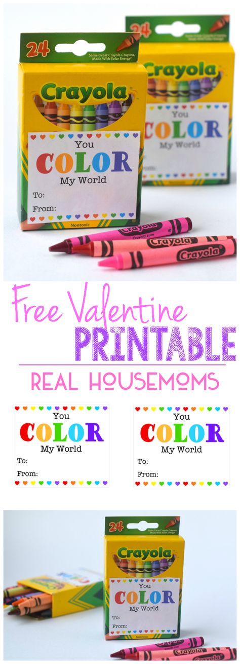 This super cute FREE PRINTABLE VALENTINE makes creating Valentine's for a class a snap!  Some boxes of crayons, some scissors and you're done! Color My World Valentine Printable, Color My World Valentine, Valentine Printables, Valentines Party Decor, Color My World, Valentinstag Party, Class Valentines, Happy Hearts Day, Preschool Valentines