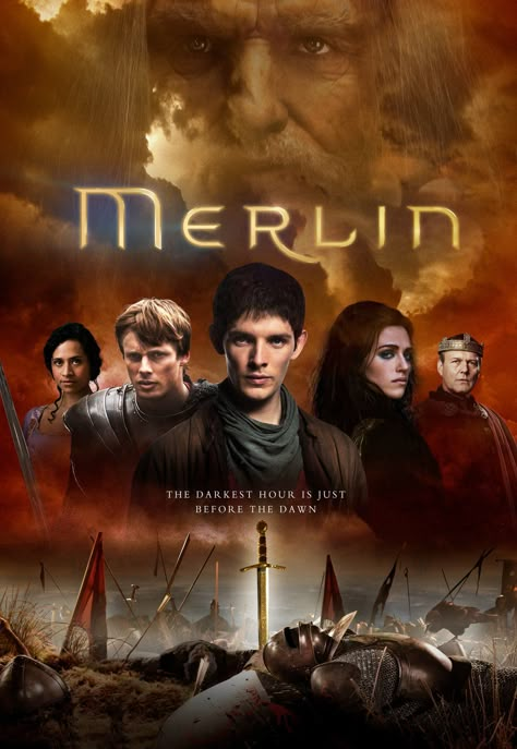 Merlin. Finished fantasy adventure TV show. Five seasons. Merlin Season 5, Merlin Tv Series, Merlin Series, Roi Arthur, Merlin Fandom, Merlin Cast, Darkest Hour, Before The Dawn, Merlin And Arthur