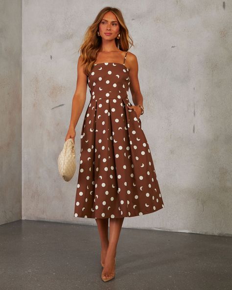 Elaine Polka Dot Midi Dress White Polka Dot Dress Outfit, Chic Polka Dot Knee-length Midi Dress, Spring A-line Polka Dot Midi Dress, Polka Dot Dress Outfit, Brown V-neck Midi Dress With Buttons, Elegant Polka Dot V-neck Midi Dress, Fall Polka Dot V-neck Midi Dress, Polka Dot Midi Dress, Western Wear Dresses