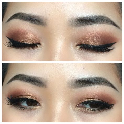 Makeup for Asian eyes. Soft copper eyes Eye Makeup For Asian Eyes Almond, Makeup For Asian Eyes Hooded Eyelids, Gold Eye Makeup Asian Eyes, Asian Smokey Eye Makeup Hooded Eyelids, Natural Wedding Makeup Asian Monolid, Makeup For Asian Eyes, Makeup For Asian, Asian Makeup Prom, Asian Makeup Before And After