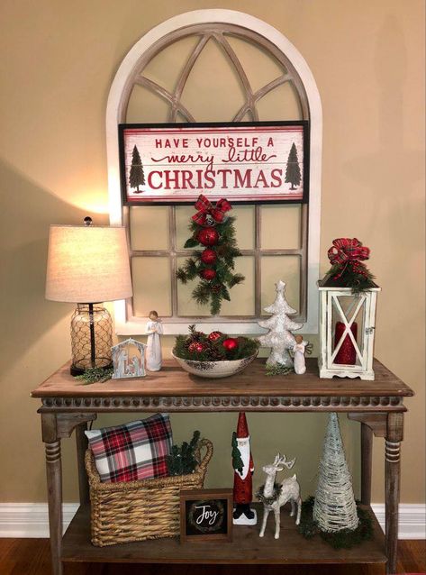 Nana’s Country Christmas Console Table Christmas Decor Ideas, Christmas Entryway Decor Table, Christmas Foyer Table Decor, Christmas Sofa Table Decor, Christmas Decor Console Table, Sofa Table Christmas Decor Ideas, Console Table Christmas Decor, Entry Table Christmas Decor Ideas, Christmas Console Table Decor