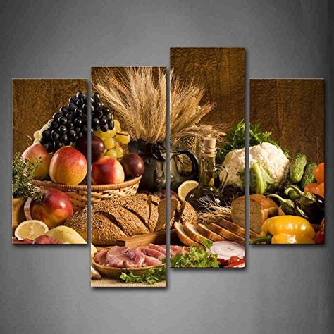 Brown Fresh Food Grape Apple Fruit In Basket Bread Oion Little Tomato Sweet Pepper Cauliflower Wheat Gather On The Table Wall Art Painting The Picture Print On Canvas Food Pictures For Home Decor Decoration Gift ** See this great product. (This is an affiliate link) Kitchen Canvas Art, Grape Apple, Food Wall Art, Fruit Wall Art, Fruit Picture, Dining Room Wall Decor, Modern Wall Art Canvas, Tableau Art, Living Room Canvas