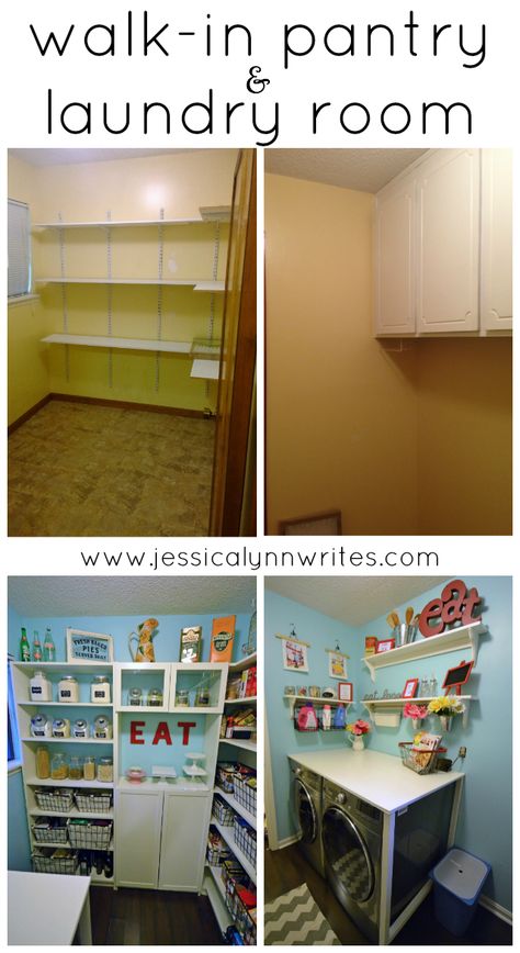 Take a boring storage room and transition it into something awesome: a walk-in pantry and laundry room! Pantry Laundry Room Combo, Laundry Storage Room, Laundry Room Combo, Laundry Room Pantry, Laundry Pantry, Laundry Room Colors, Laundry Room Storage Shelves, Pantry Laundry Room, Small Laundry Room Organization