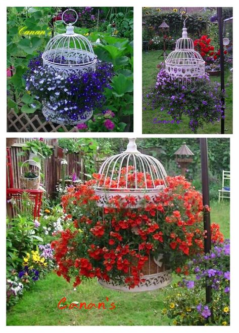 Source: fb share 5/4/19 by Canan O Brown to Garden Art, Junk & Antiques in the Garden. (NP) Fun Garden Art, Birdcage Planter, Whimsical Garden Art, Unique Garden Art, Flower Dance, Garden Junk, Garden Art Sculptures Diy, Garden Art Projects, Garden Containers