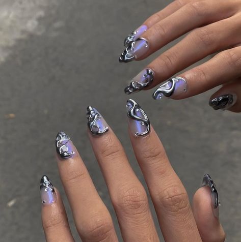 Cybercore Nails Blue, Blue 3d Nail Art, Nails 2022 Trends Summer, Long Ballerina Nails, Nails Summer 2022, Nails Acrylic Summer, Neon Coral Nails, Nails Inspiration Pink, Hailey Bieber Nails