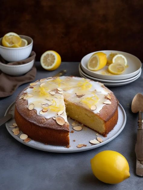 Luscious Lemon Almond Bliss Cake Lemon Syrup, Italian Cake, Almond Cake, Decorated Cakes, Almond Cakes, Lemon Zest, Almond Flour, Cake Recipe, Unsalted Butter