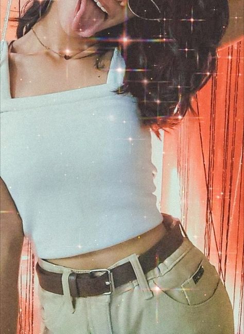 White sando top and dolce and gabbana pants with brown leather belt❤️ Sando Tops, White Sando, Retro Vintage Outfits, Retro Ootd, Vintage Outfit, Brown Leather Belt, Leather Belt, Strapless Top, Brown Leather