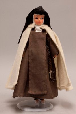 "Doll wearing habit worn by Discalced Carmelite Nuns" Carmelite Nuns, Brown Scapular, Nun Doll, Saint Teresa Of Avila, Teresa Of Avila, Saint Teresa, University Of Dayton, Bride Of Christ, Plastic Doll