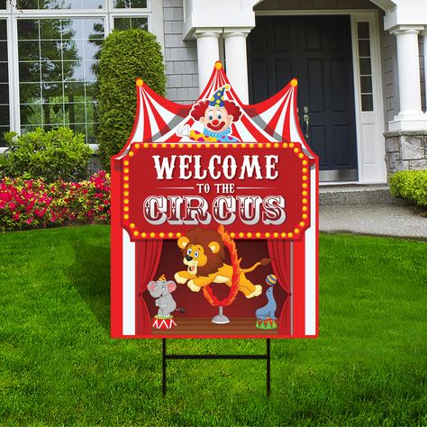 PRICES MAY VARY. Circus Yard Sign Are Engineer Grade Professional Appearance. Durable 4 Mm Thick Corrugated Plastic, Weatherproof and Never to Fade Carnival Theme Party Lawn Sign Decorations. Metal H-Stake is Included for Easy Display in Soft Ground. Visible Text Long Lasting and Rust Free. UV Printed Coroplast Circus Theme Party Decorations Yard Sign. Perfect for Outside or Indoor Use. Made in the USA. Circus Yard Sign Cutout, Coroplast Carnival Themed Party Decorations, Welcome To The Circus Y Circus Theme Party Decorations, Carnival Centerpieces, Carnival Decor, Carnival Party Favors, Welcome To The Circus, Carnival Theme Party, Carnival Parties, Circus 1st Birthdays, Carousel Birthday Parties