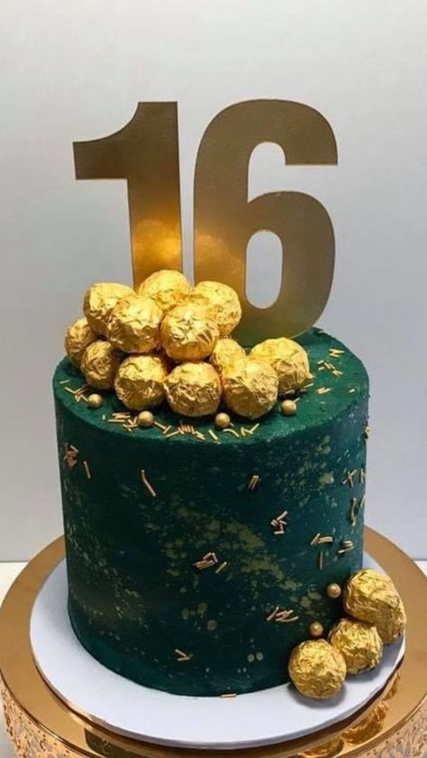 Green Number Cake, Emerald Green And Gold Cake, Green And Gold Cake, 16th Birthday Cake Ideas, Boys 18th Birthday Cake, Hennessy Cake, Sweet 16 Cupcakes, Green Birthday Cakes, 16th Birthday Cake