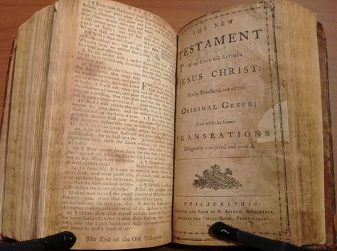 1782 Robert Aitken Bible - The First English Bible Printed in America.  Available at: GREATSITE.COM About English Language, Old Bible, Gutenberg Bible, Oldest Bible, Open Bible, Bible Prints, Bible History, Historical Facts, Your Word