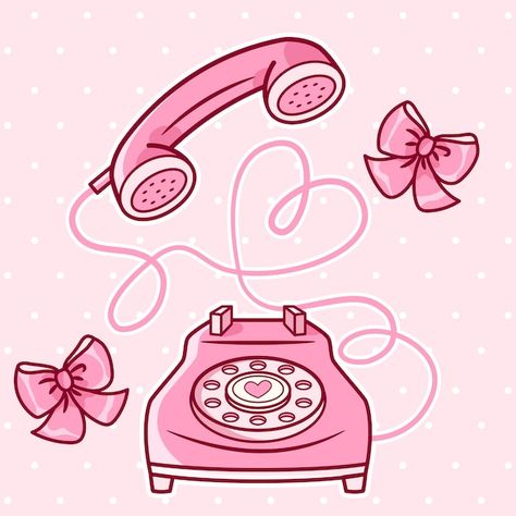 Pink Illustration Aesthetic, Telephone Aesthetic, Telephone Drawing, Pink Telephone, Old Telephone, Widget Board, Victorian Men, Pink Passion, Phone Art