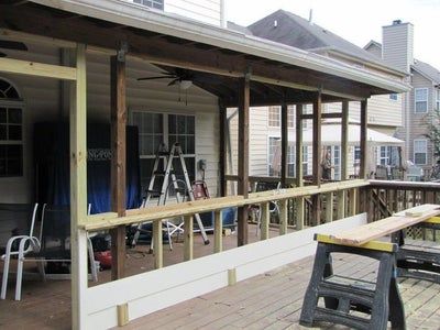 SCREENED IN PORCH : 8 Steps (with Pictures) - Instructables Knee Wall Screened In Porch, Porch Knee Wall, Clapboard Siding, Knee Wall, Miter Saw, Screened In Porch, Home Repair, Railing, Fence