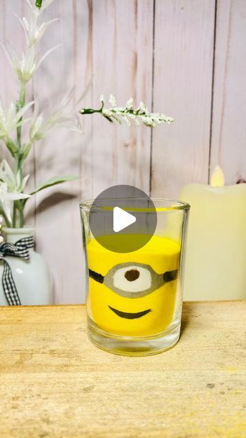 Fumi on Instagram: "Thank you for the request 🍌❤️ Would you have interest to make glass sand art? Please follow me❤️ I’m planning a giveaway for Glass Sand Art Kit. 🎁 #minions #glasssandart #coloredsand #diy #decor #crafty #becreative" Sand Creations At The Beach, Bottle Sand Art, Sand Art Lamp, Diy Moving Sand Art, Sand Jars From Vacation, Sand Art Bottles, Colored Sand, Please Follow Me, Sand Art