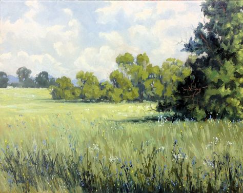 Country Side Painting Acrylic, Grass Oil Painting, Painting Of Field, Farm Scene Painting, Field Oil Painting, Field Paintings, Field Paint, Forest Drawing, Grass Painting