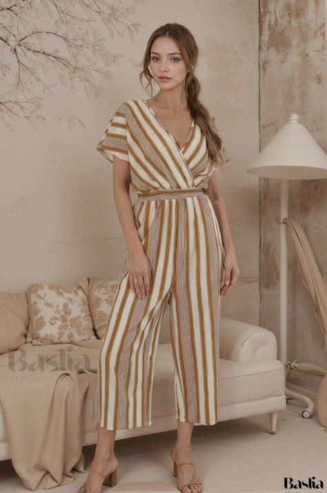 New Spring Summer Collection Women's Sexy Striped Short Sleeve Jumpsuit