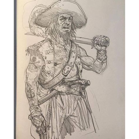 Art of Karl Kopinski  July 26, 2016 - Pirates!!! Aaaarh — with Rinku Villasra. Pirate Sketch, Karl Kopinski, Pirate Art, Graphic Novel Art, Sketch Inspiration, Detailed Drawings, Fantasy Concept Art, Sketchbook Inspiration, Art And Illustration