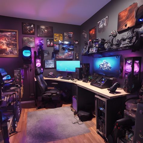 Level up your game! This gamer room is decked out with everything you need to dominate the competition. What are your must-have features for the perfect gaming setup? Share your thoughts in the comments! #gamerroom #gamingsetup #battlestation Pc Game Room, Gaming Room Design, Gamer Room Design, Dark Desk, Gaming Corner, Room Gaming, Setup Gamer, Room Corner, Gamer Room