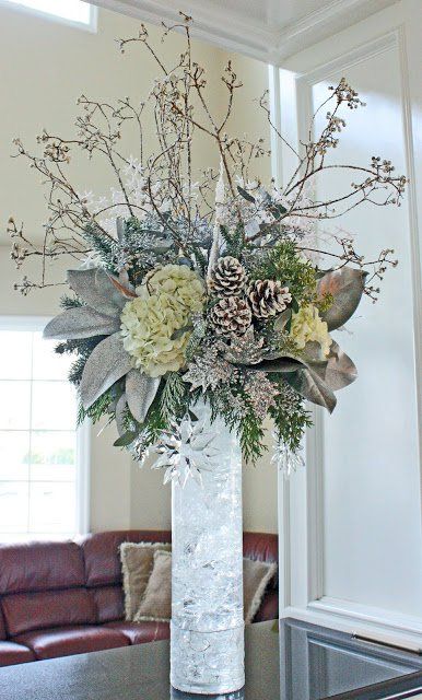 Winter Decorations: After Christmas Decorating Ideas | Christmas Designers After Christmas Decorating Ideas, Winter Flower Arrangements, Decoration Buffet, Winter Floral Arrangements, Winter Arrangements, Silver Christmas Decorations, Christmas Flower Arrangements, Diy Arrangements, Christmas Floral Arrangements