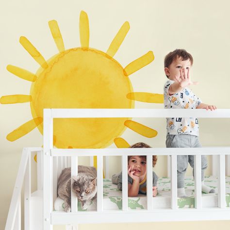 Extra Large Sun Wall Decal Set – Project Nursery Sunny Nursery, Sun Decal, Vibrant Bedroom, Light Grey Paint Colors, Tree Wallpaper Mural, Mini Crib Bedding, Rainbow Wall Decal, Woodland Wallpaper, Light Gray Paint