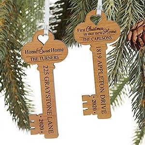 2020 Personalized Christmas Ornaments | Personalization Mall Key Ornament, Happy New Home, Custom Christmas Ornaments, Realtor Gifts, Custom Ornament, Wood Ornaments, Personalized Christmas Ornaments, Custom Christmas, New Home Gifts