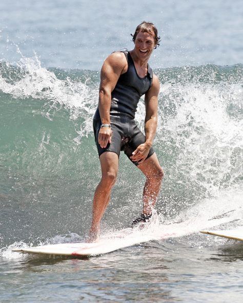 Matthew McConaughey surfing in Malibu Matthew Mccaughney, Matt Mcconaughey, Matthew Mc, Lincoln Lawyer, Leading Men, Matthew Mcconaughey, Favorite Actors, We Fall In Love, Cute Celebrities