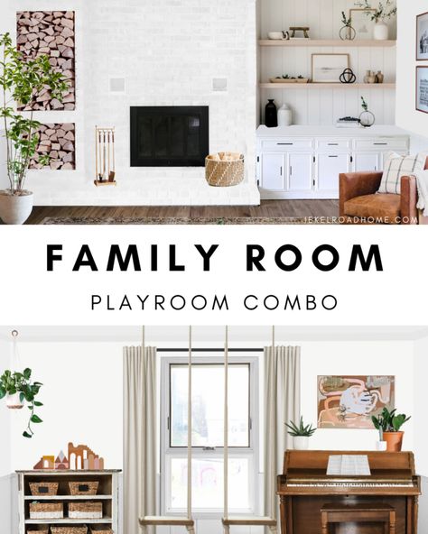 Room And Playroom Combo, Family Room And Playroom Combo, Living Room Playroom Combo, Dining Room Playroom Combo, Playroom Layout, Dining Room Playroom, Family Room Playroom, Modern Family Room, Playroom/living Room