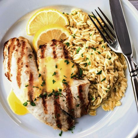 Lemony Orzo, Lemon Butter Tilapia, Grilled Tilapia, Lemon Orzo, Orzo Recipes, Delicious Seafood Recipes, Lemon Butter Sauce, Lemon Butter, Date Dinner